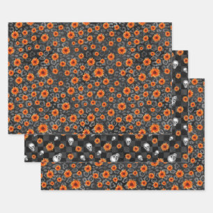 Orange Skulls and Sunflower Series Design 4 Wrapping Paper Sheet