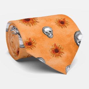 Orange Skulls and Sunflower Series Design 8  Tie