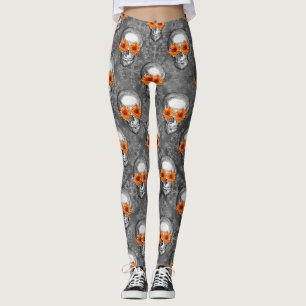 Orange Skulls and Sunflower Series Design 9 Leggings