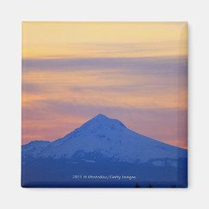 Orange Sky Snow Capped Blue Mountain Magnet