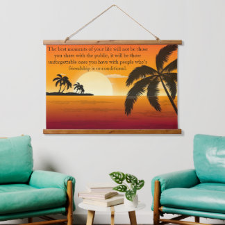 Orange sky with Palm Tree Silhouette Hanging Tapestry