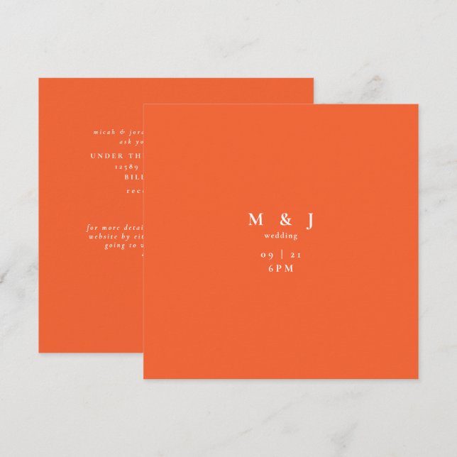 Orange Sleek & Simple Modern Square Wedding Invitation (Front/Back)