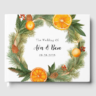 Orange Slice Green Pine Needles Wedding Guest Book