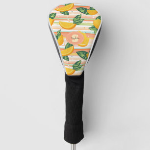 Orange Slice Pattern with Green Leaves on Pastel Golf Head Cover