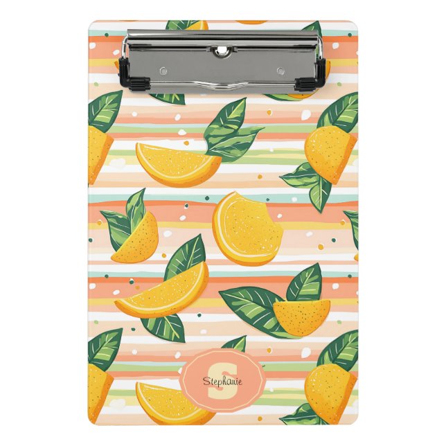 Orange Slice Pattern with Green Leaves on Pastel Mini Clipboard (Front)