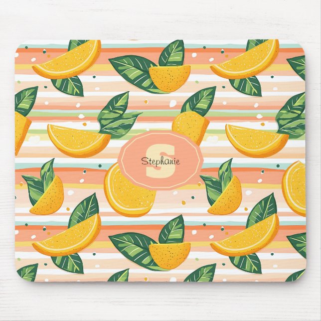Orange Slice Pattern with Green Leaves on Pastel Mouse Pad (Front)