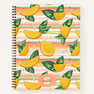 Orange Slice Pattern with Green Leaves on Pastel Notebook
