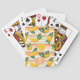 Orange Slice Pattern with Green Leaves on Pastel Playing Cards