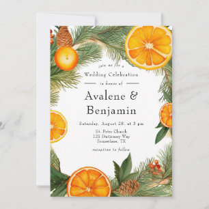 Orange Slice Pine Wreath Wedding Celebration  Invitation