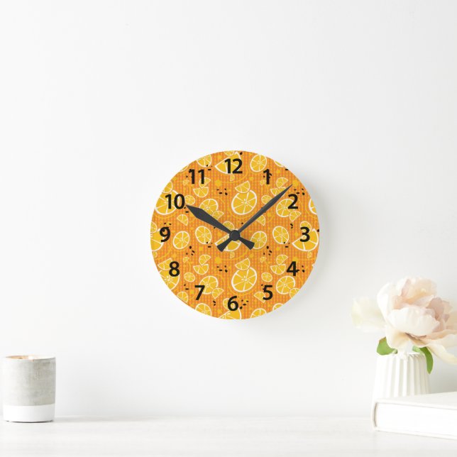 Orange Slice Wedges Illustration Pattern Wall Round Clock (Home)