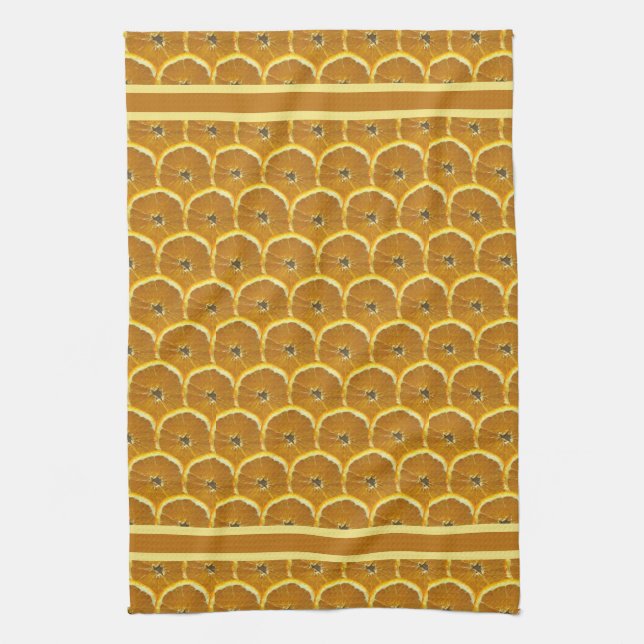 Orange slices fresh fruit pattern tea towel (Vertical)