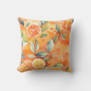Orange Slices Fresh Watercolor Citrus Design Cushion