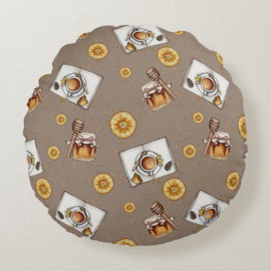 Orange Slices & Honey Pattern    Sweet & Citrus Round Cushion