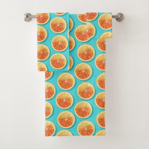 Orange Slices on Blue Bath Towel Set