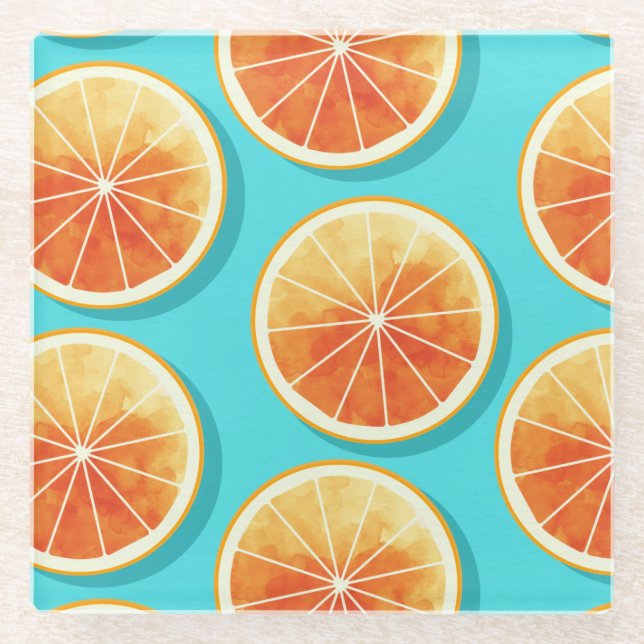 Orange Slices on Blue Glass Coaster (Front)