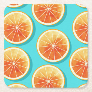 Orange Slices on Blue Square Paper Coaster
