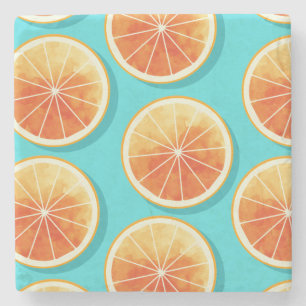 Orange Slices on Blue Stone Coaster