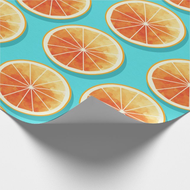 Orange Slices on Blue Wrapping Paper (Corner)
