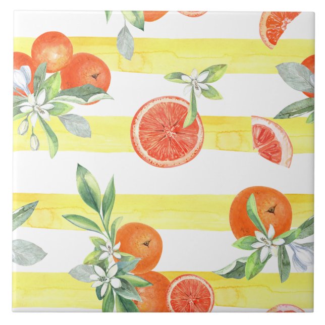 Orange Slices Yellow Stripes  Ceramic Tile (Front)