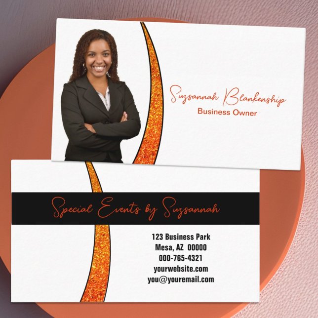 Orange Sliver of Faux Glitter Professional Photo  Business Card (business card front and back )