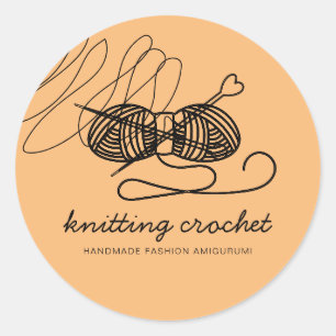 Orange Small Business Tailor Yarn Knit Crochet Classic Round Sticker
