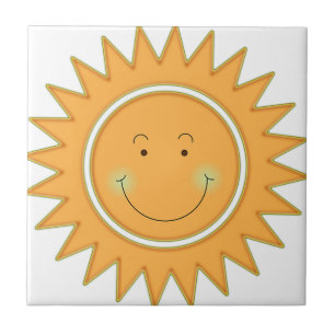 Orange Smiley Happy Sun Ceramic Tile