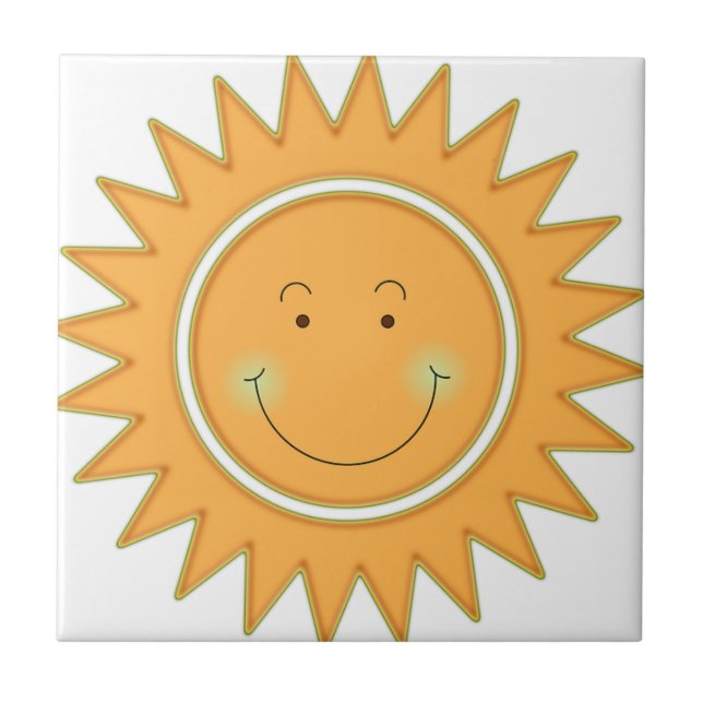 Orange Smiley Happy Sun Ceramic Tile (Front)