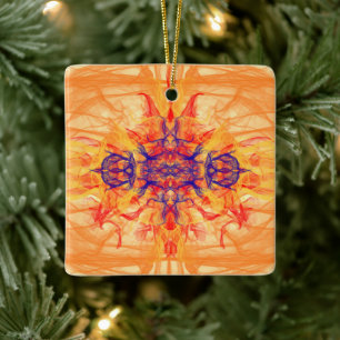 ORANGE SMOKE - Fractal Art - Ceramic Ornament