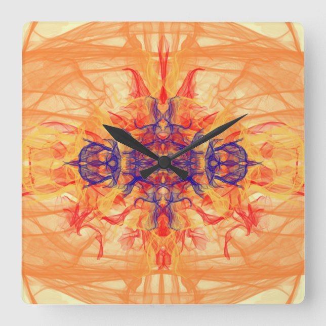 ORANGE SMOKE - Fractal Art - Square Wall Clock (Front)