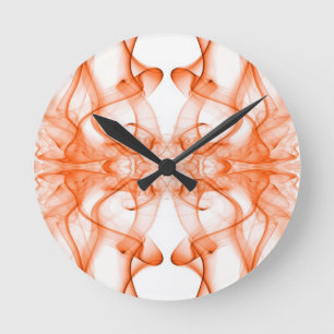 Orange Smoke Symmetrical Minimalist White Round Clock