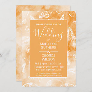Orange Smokey Marble Butterflies Wedding Invitation