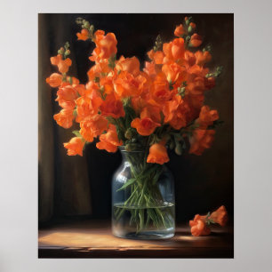 Orange Snapdragon Flowers Art Print Poster