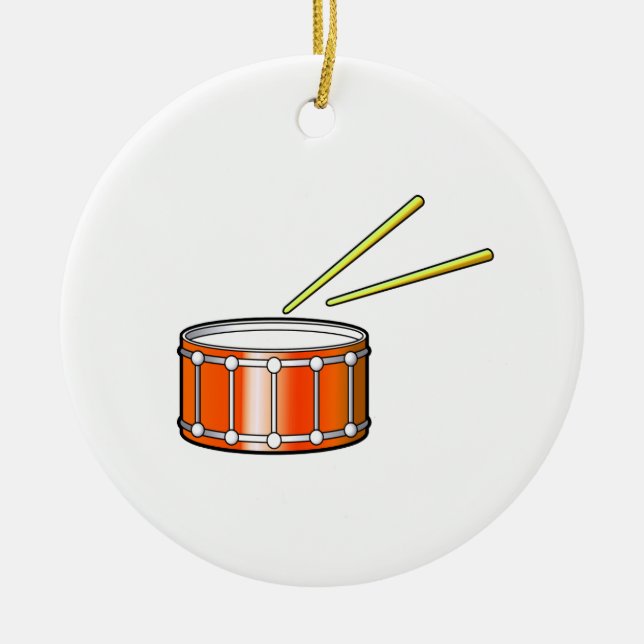 orange snare graphic with sticks ceramic tree decoration (Front)