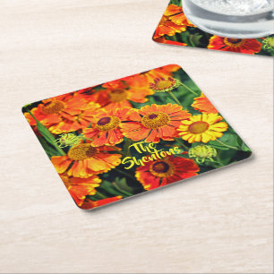 Orange Sneezewort Flowers Family Square Paper Coaster