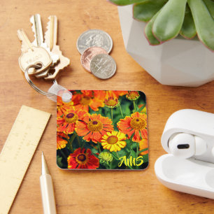 Orange Sneezewort Flowers Monogram Key Ring