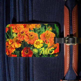 Orange Sneezewort Flowers Monogram Luggage Tag