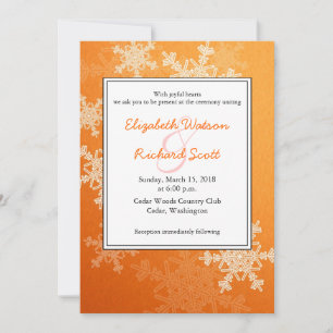 Orange Snowflakes Christmas wedding invitation