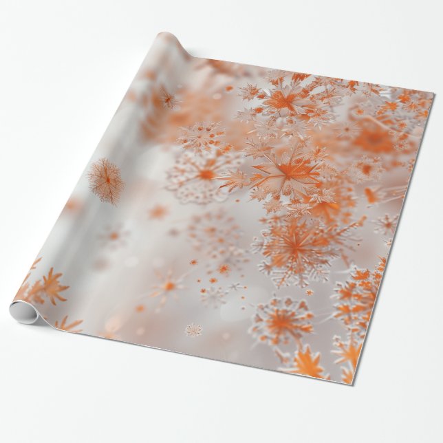 Orange Snowflakes Christmas Wrapping Paper (Unrolled)