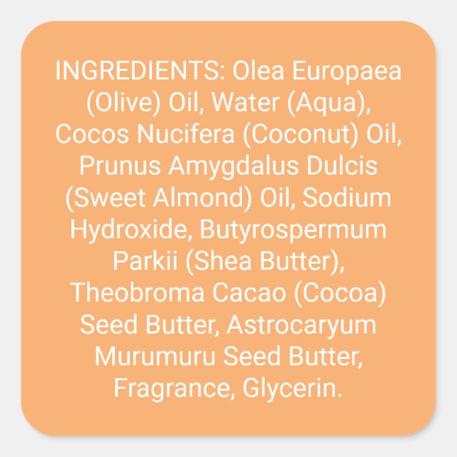 Orange Soap or Skincare Ingredients Product Label (Front)