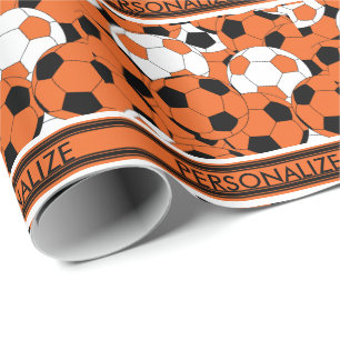 Orange Soccer Ball Collage Wrapping Paper