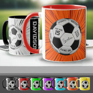Orange Soccer Ball Custom Text Birthday Milestone  Mug