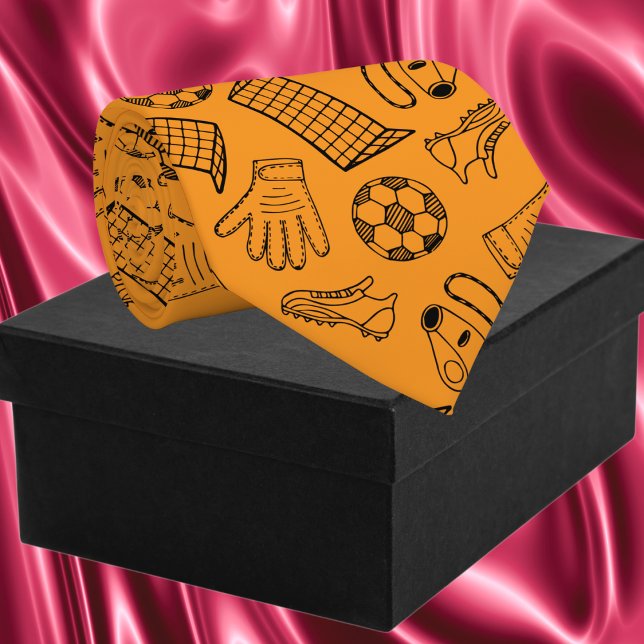 Orange Soccer Equipment Pattern Tie (Orange Soccer Equipment Pattern Neck Tie)