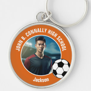 Orange Soccer Player Photo High School Key Ring