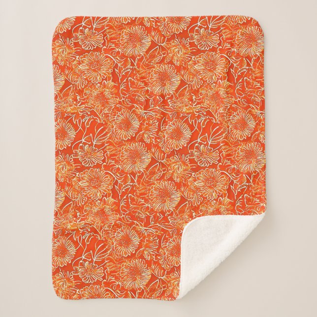 Orange soft flowers sherpa blanket (Front)