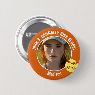 Orange Softball Player Photo High School Spirit 6 Cm Round Badge