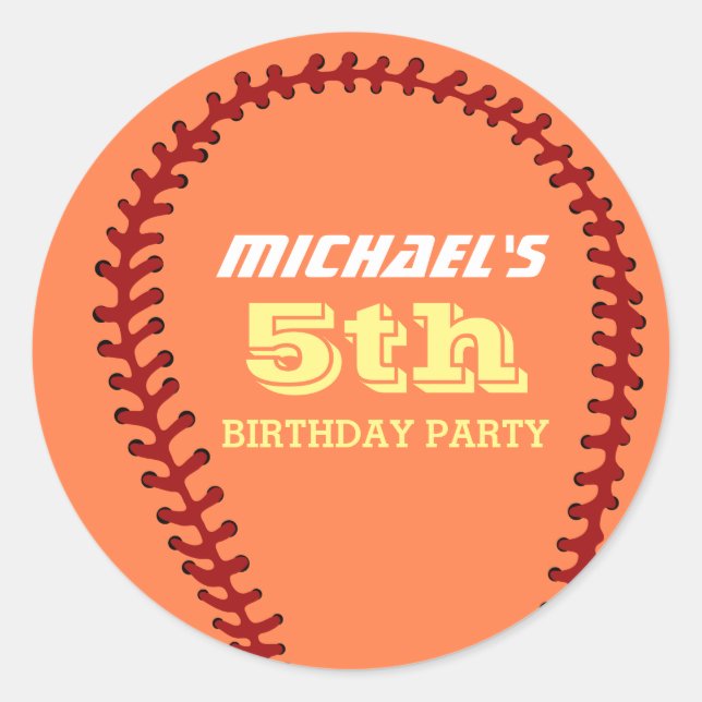 Orange Softball Sticker for Sports Birthday Party (Front)