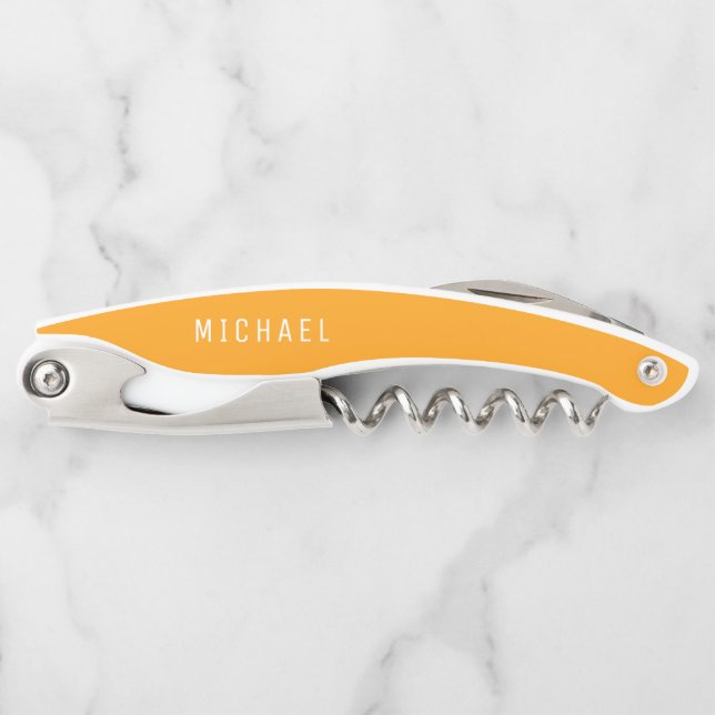 Orange Solid Personalised Custom Name Folding Corkscrew (Front)