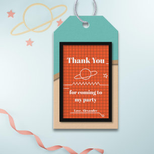 Orange Spaceship Control Screen Thank You Gift Tags
