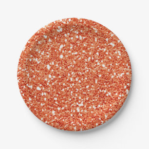 Orange Sparkle Glitter Glam Custom Party Paper Plate