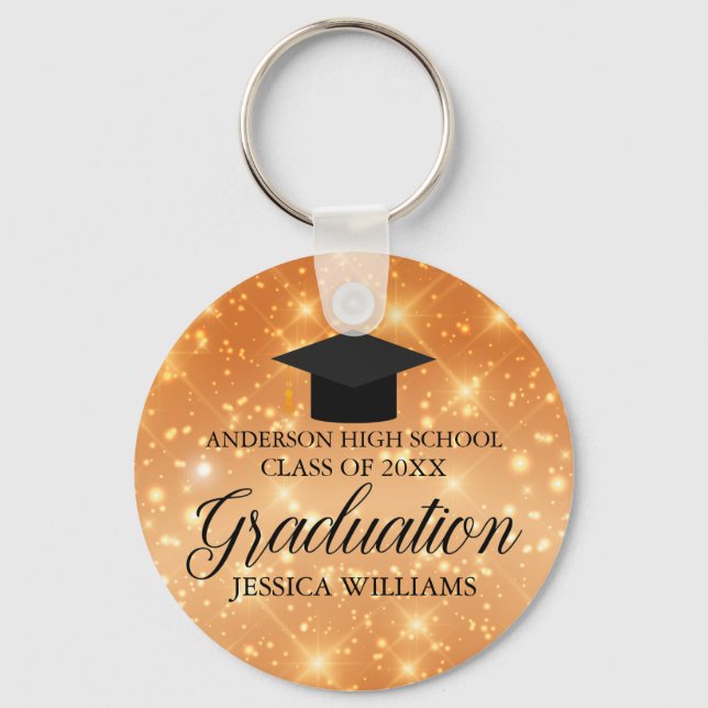 Orange Sparkle Graduation Chic Custom Graduate Key Ring (Front)